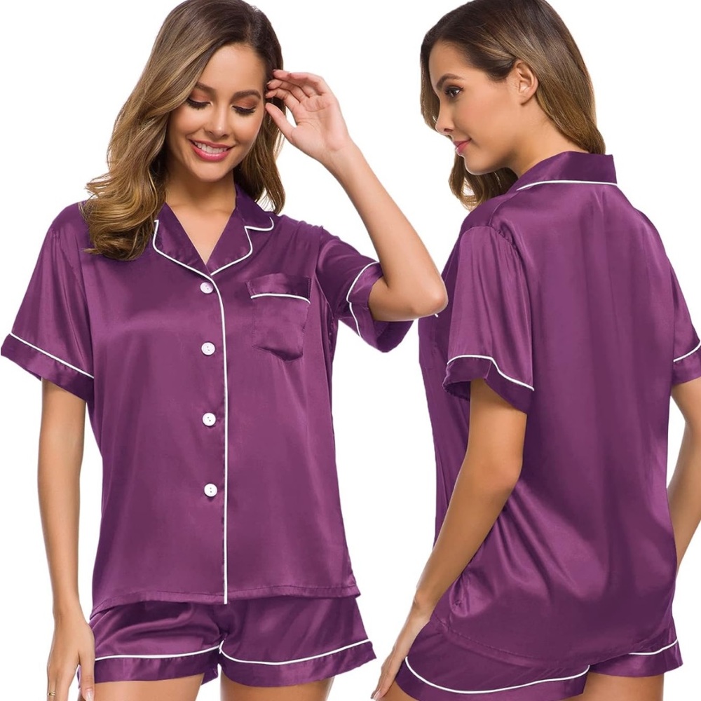 Womens Silk Satin Pajamas Set
